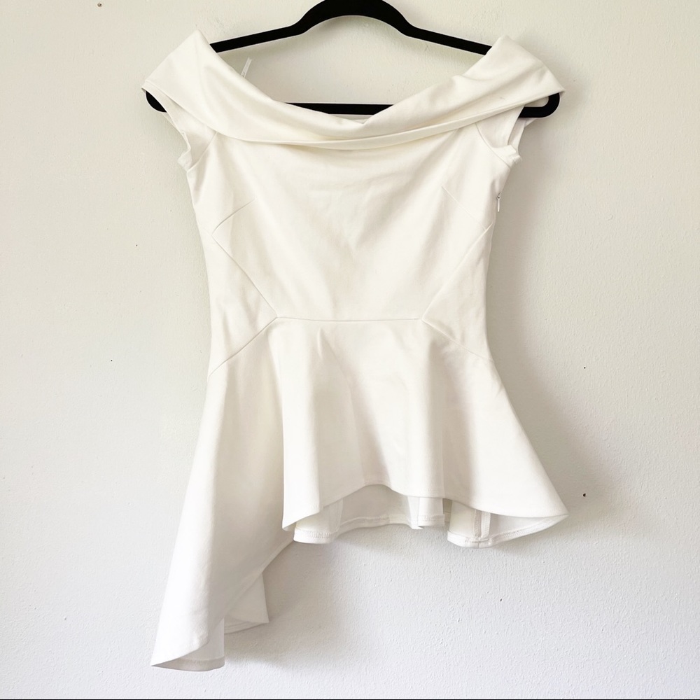 Lulu's Ivory Off-Shoulder Asymmetrical Peplum Top